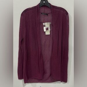 New Peruvian Connection Pima Cotton Open Crochet Mesh Berry Cardigan SZ Medium